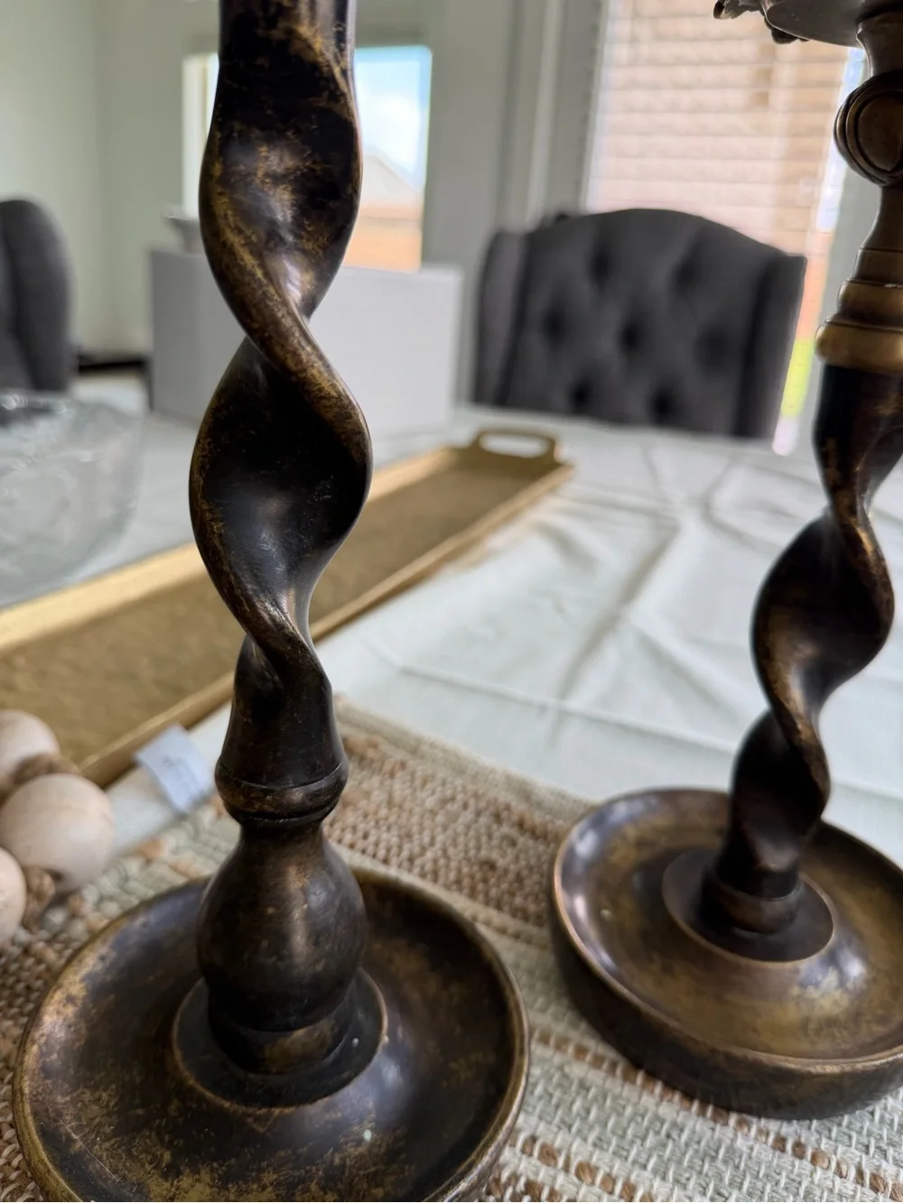 Antique-Style Brass Twist Candle Holders - Set of 2